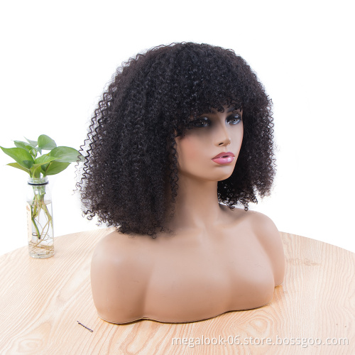 8 10 12 14 Short Human Hair Lace Wigs With Bangs, Brazilian Jerry Curl Hair Bob Lace Wig With Front Fringe Bangs